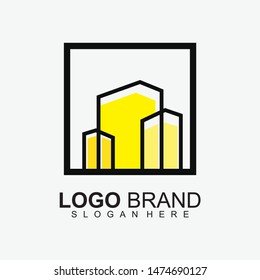 Building Logo Design Isolated In Black Square For Business. Modern Design. Building Icon. Flat Logo. Vector Illustration