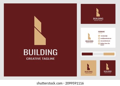 Building logo design with letter b modern concept , and business card premium vector template