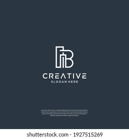 building logo design and letter initials b line art style