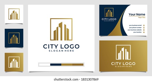 Building logo design in line art. logo design and business card design