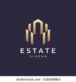 Building logo design with line outline style real estate, architecture, construction