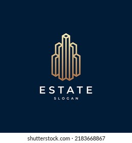 Building logo design with line outline style real estate, architecture, construction