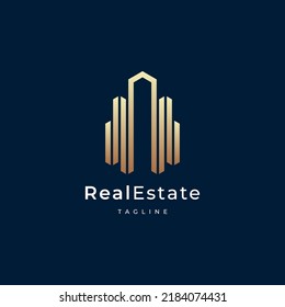 Building logo design with line outline style real estate, architecture, construction