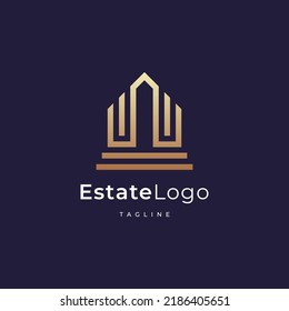 Building logo design with line outline style real estate, architecture, construction