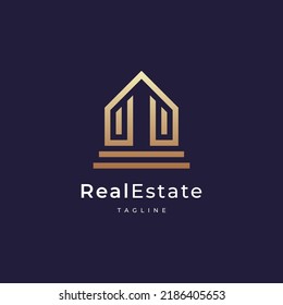 Building logo design with line outline style real estate, architecture, construction