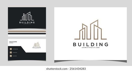 Building logo design with line style and business card