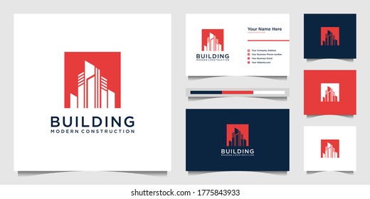 Building logo design with modern concept. city building construction abstract for logo design inspiration. logo design and business card Premium Vector