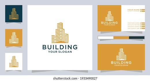 Building logo design with modern line art style
