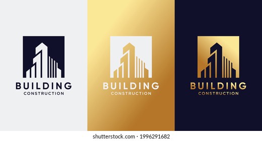 Bauen Sie Logo-Design mit negativem Konzept und goldener Farbverlauf-Farbe. Inspiration, Illustrationslogo für den Unternehmensaufbau