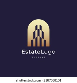 Building logo design with negative space style real estate, architecture, construction
