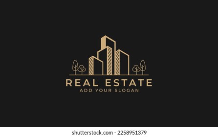 Building logo design with negative space style real estate, architecture, construction