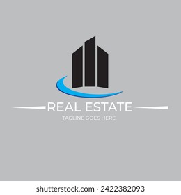 Diseño del logo de la construcción con estilo de espacio negativo inmobiliario, arquitectura, construcción
