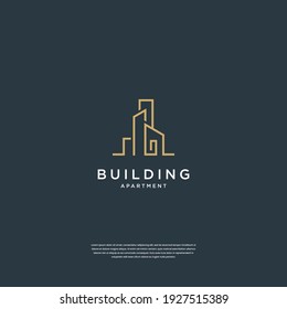 Building logo design real estate, architecture, construction with line art