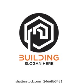 Building logo design simple concept premium Vector
