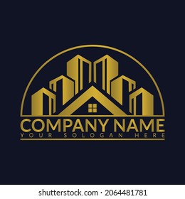 Building logo design template with gold color. Luxury Real estate logo - modern and simple design vector template