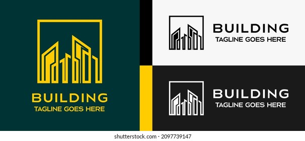 Building logo design template, building icon with luxury lines in a box. creative logo for building, construction, hotel, apartment, architect or housing. vector illustration