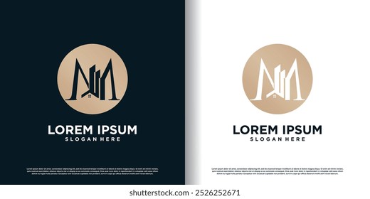 Building logo design template with initial M concept premium vector