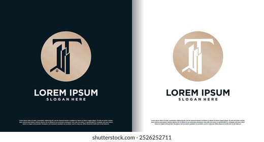 Construindo modelo de design de logotipo com conceito de T inicial vetor premium