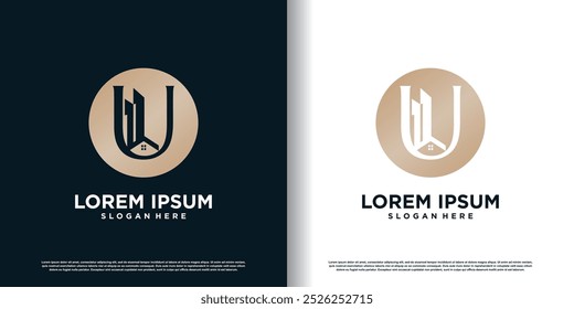 Building logo design template with initial U concept premium vector