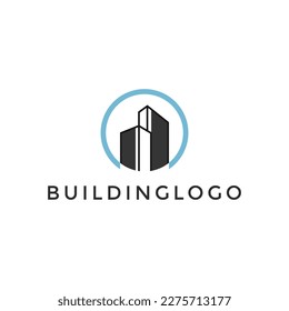 building logo design vector illustration with a professional and elegant blue and gray color circle