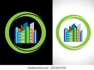 Diseño de logotipo de construcción ilustración vectorial para empresas inmobiliarias