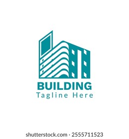 Building logo design vector design, modern, sleek and minimalist architecture building illustration design logo in green color, modern real estate logo 