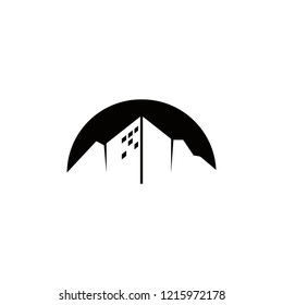 building logo flat black sky town vector. simple modern silhouette technology or industry design idea