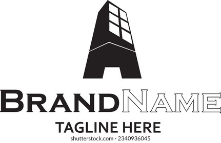 logotipo de construcción formado por la letra "A", logotipo en blanco y negro, logotipo de la letra