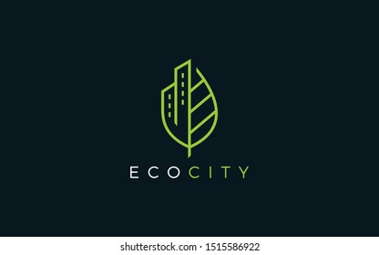 Building Logo Formed Eco City Symbol In Green Color