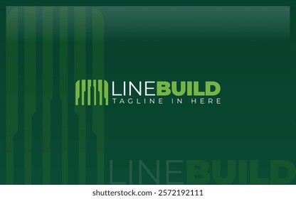 Building logo formed in simple line with green color