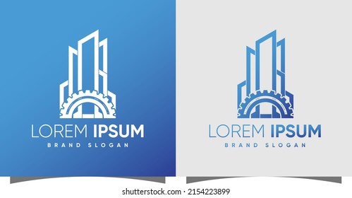 Logotipo de construcción con equipo de construcción estilo moderno creativo Vector Premium 