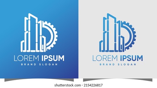 Logotipo de construcción con equipo de construcción estilo moderno creativo Vector Premium 