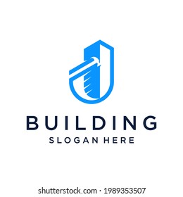 Building logo with hummer and letter J design vector