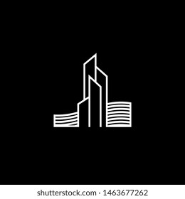 Building logo icon abstract design for real estate, property, housing, and hotel agency isolated on black background