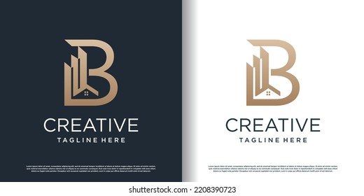 building logo icon with letter b concept design premium vector