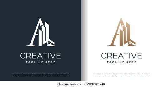 building logo icon with letter a concept design premium vector