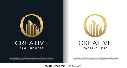 Building logo icon with letter O concept design premium vector