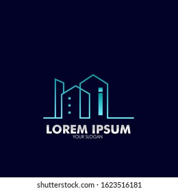 building logo icon with line style for construction, architecture, and property company