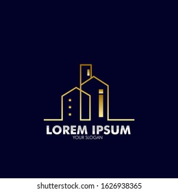 building logo icon with line style for construction, architecture, and property company