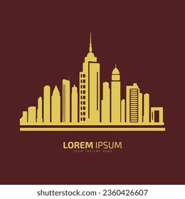 Edificio de logotipo construcción de icono construcción de vectores silueta de construcción aislado en fondo rojo