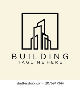 Building logo illustration vector graphic design in line art style