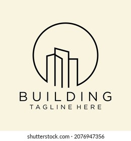 Building logo illustration vector graphic design in line art style