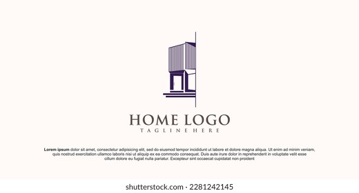 Ilustración de logotipo de diseño gráfico vectorial en estilo de arte de línea. Bien por marca, publicidad, inmobiliaria, construcción, casa, casa