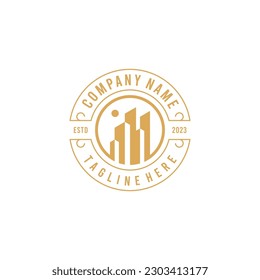 Building logo illustration vector graphic design in line art style