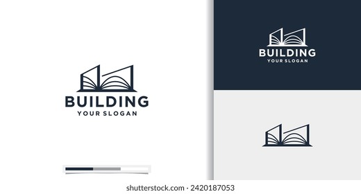 Building logo illustration vector graphic design in line art style. Good for brand, advertising, real estate, construction, house, home inspiration.