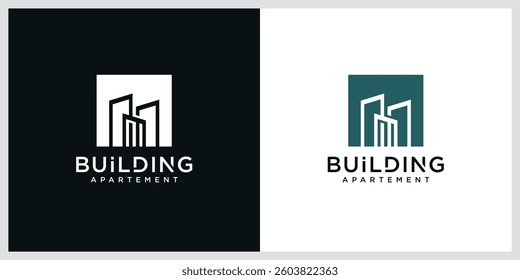 Building logo illustration vector graphic design in line art style.