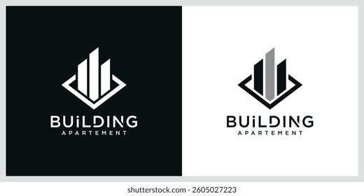 Building logo illustration vector graphic design in line art style.