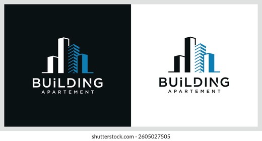 Building logo illustration vector graphic design in line art style.