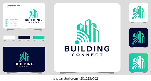 building logo inspiration and wifi connection icon and business card design