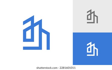 Building logo with letter AJH monogram logo design vector